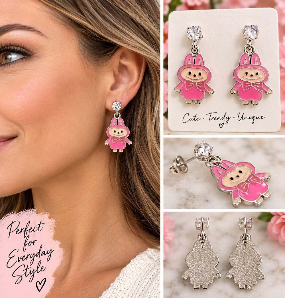 Labubu Pink Rabbit Dangle Earrings